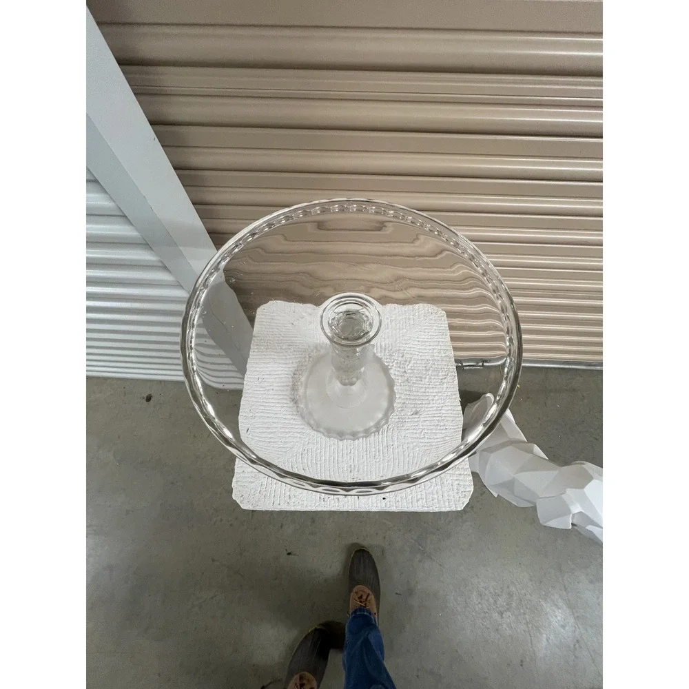 Rare Pedestal Cake Stand Frosted THREE FACES Duncan Miller Pressed Glass